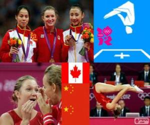 Puzzle Πόντιουμ γυμναστική στην γυναικών Τραμπολίνο, Rosannagh Maclennan (Καναδάς), Huang Shanshan και Ο Wenna (Κίνα) - London 2012-